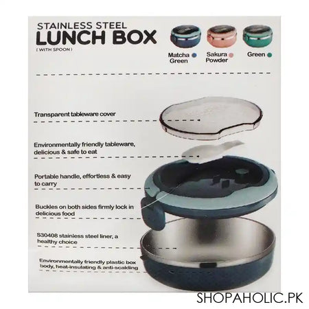 Homeatic Stainless Steel Lunch Box With Spoon, Single Compartment, 700ml Capacity, Pink, HMT-005 - Image 2