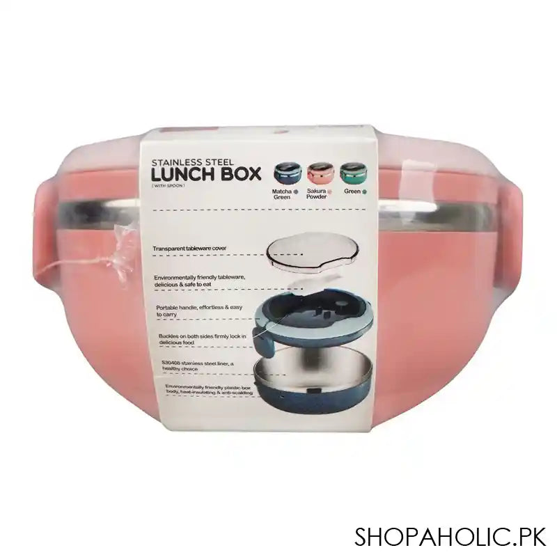 Homeatic Stainless Steel Lunch Box With Spoon, Single Compartment, 700ml Capacity, Pink, HMT-005 - Image 4