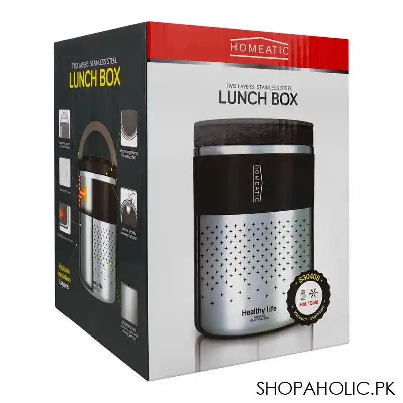 Homeatic Stainless Steel Office Lunch Box, Two Vacuum Insulated Layers, 1500ml Capacity, Grey, HMT-009 - Image 5