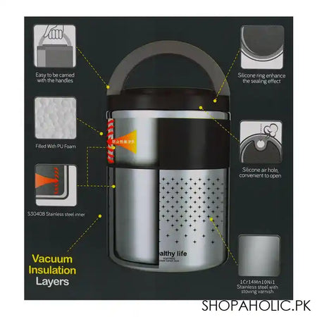 Homeatic Stainless Steel Office Lunch Box, Two Vacuum Insulated Layers, 1500ml Capacity, Grey, HMT-009 - Image 6