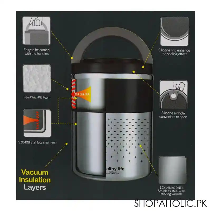 Homeatic Stainless Steel Office Lunch Box, Two Vacuum Insulated Layers, 1500ml Capacity, Grey, HMT-009 - Image 6