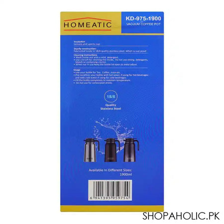 Homeatic Steel Thermos, 1.9 Liter Capacity, Black, HKD-975 - Image 3