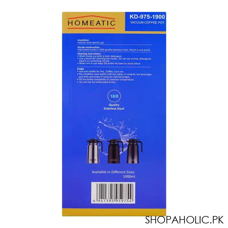 Homeatic Steel Thermos, 1.9 Liter Capacity, Silver, HKD-975 - Image 5
