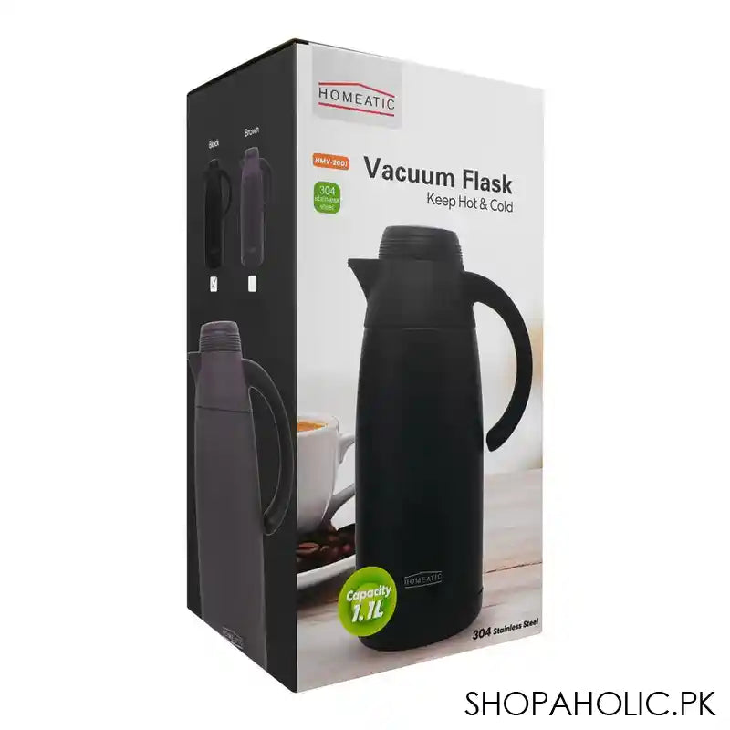 Homeatic Steel Vacuum Flask, 1.1 Liter Capacity, Black, HMV-2001 - Image 4