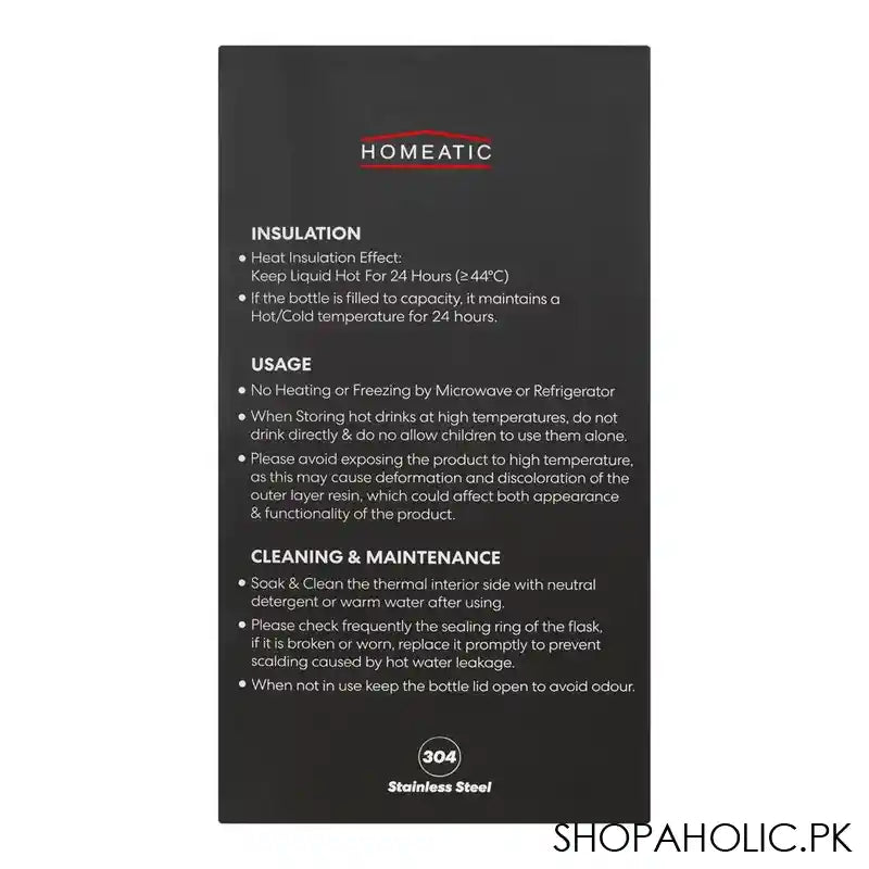 Homeatic Steel Vacuum Flask, 1.1 Liter Capacity, Black, HMV-2001 - Image 6