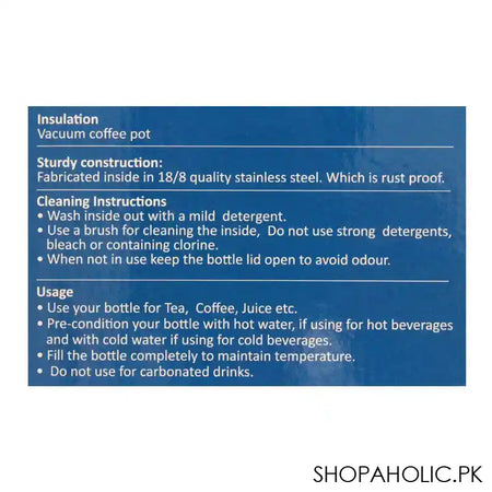 Homeatic Steel Vacuum Thermos, Blue, 1.2L, KB-607 - Image 3