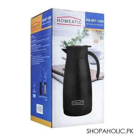 Homeatic Steel Vacuum Thermos & Coffee Pot, Black, 1.2 Liters, KB-607 - Image 2
