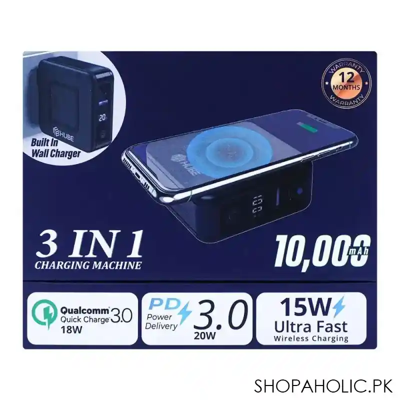 hube 3 in 1 wirless 10,000 mah power bank + wall socket image2