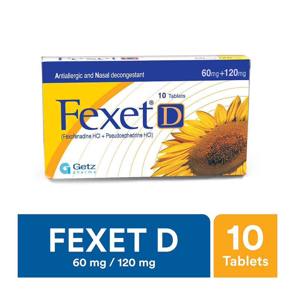 Getz Pharma Fexet-D Tablet, 60/120mg, 10-Pack - Main Image