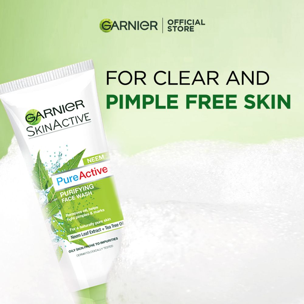 Garnier Skin Active Pure Active Neem Purifying Face Wash, For Normal to Oily Skin 100ml - Dissolve Dirt and Impurities - Image 2