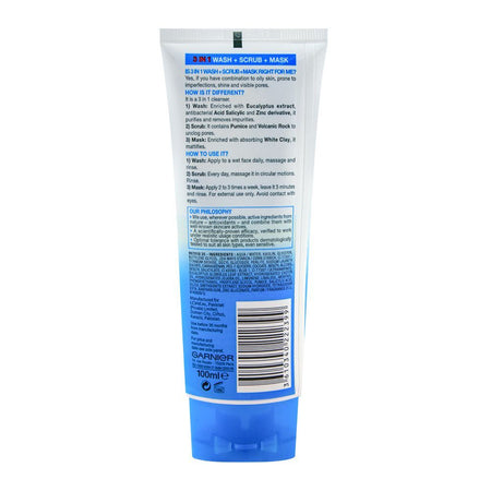 Garnier Skin Active Pure Active 3-in-1 Wash + Scrub +Mask, For Oily Skin, 100ml - Dissolve Dirt and Impurities - Image 5