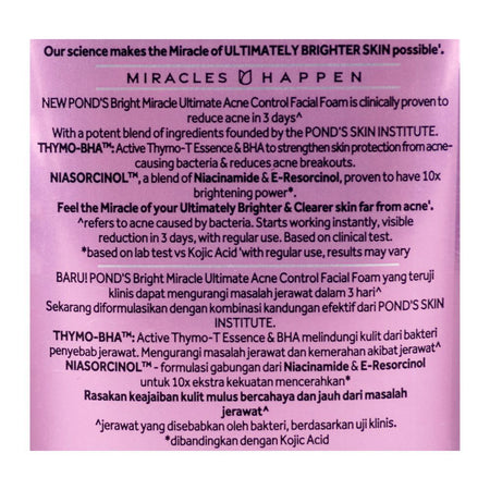 Pond's Bright Miracle Ultimate Acne Control Facial Foam With THYMO-BHA, 100g - Image 4