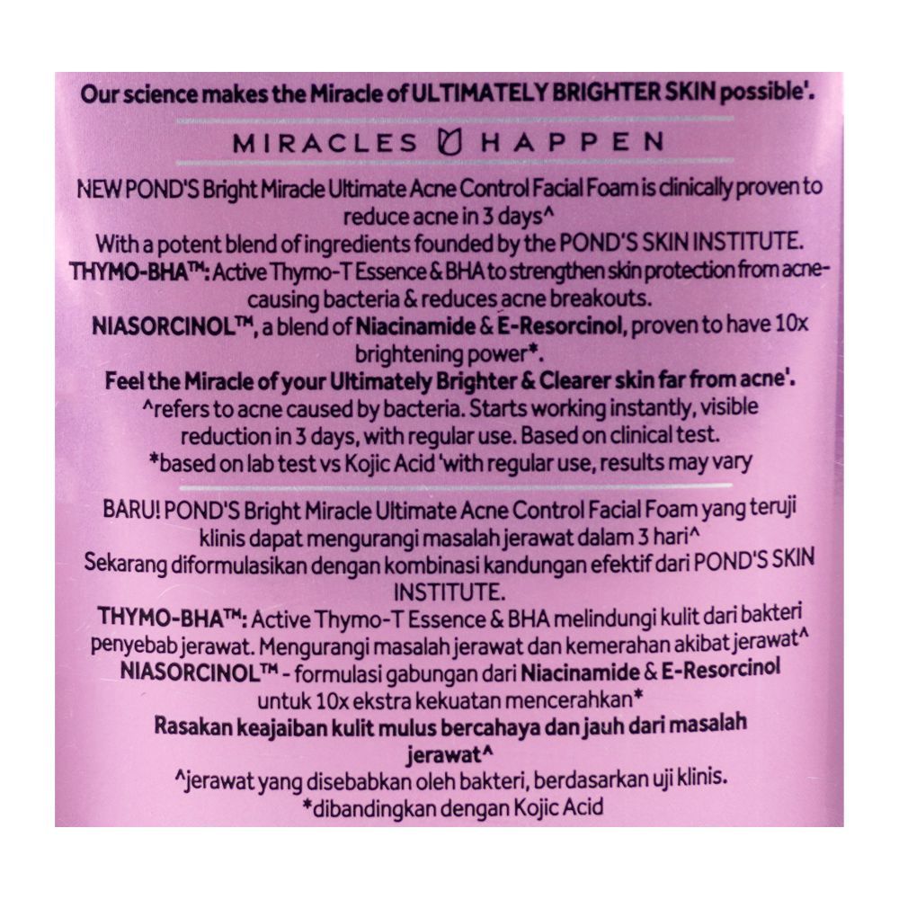 Pond's Bright Miracle Ultimate Acne Control Facial Foam With THYMO-BHA, 100g - Image 4