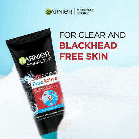 Garnier Skin Active Pure Active Anti-Blackheads 3-in-1 Daily Wash + Scrub + Mask, 100ml - Dissolve Dirt and Impurities - Image 2