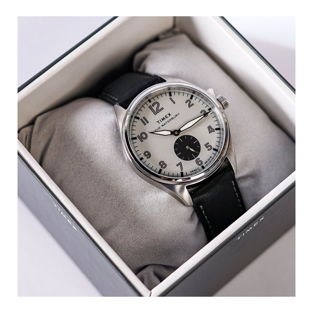 Timex Men's Chrome Round Dial With Plain Black Strap Analog Watch, TW2R88900 - Main Image