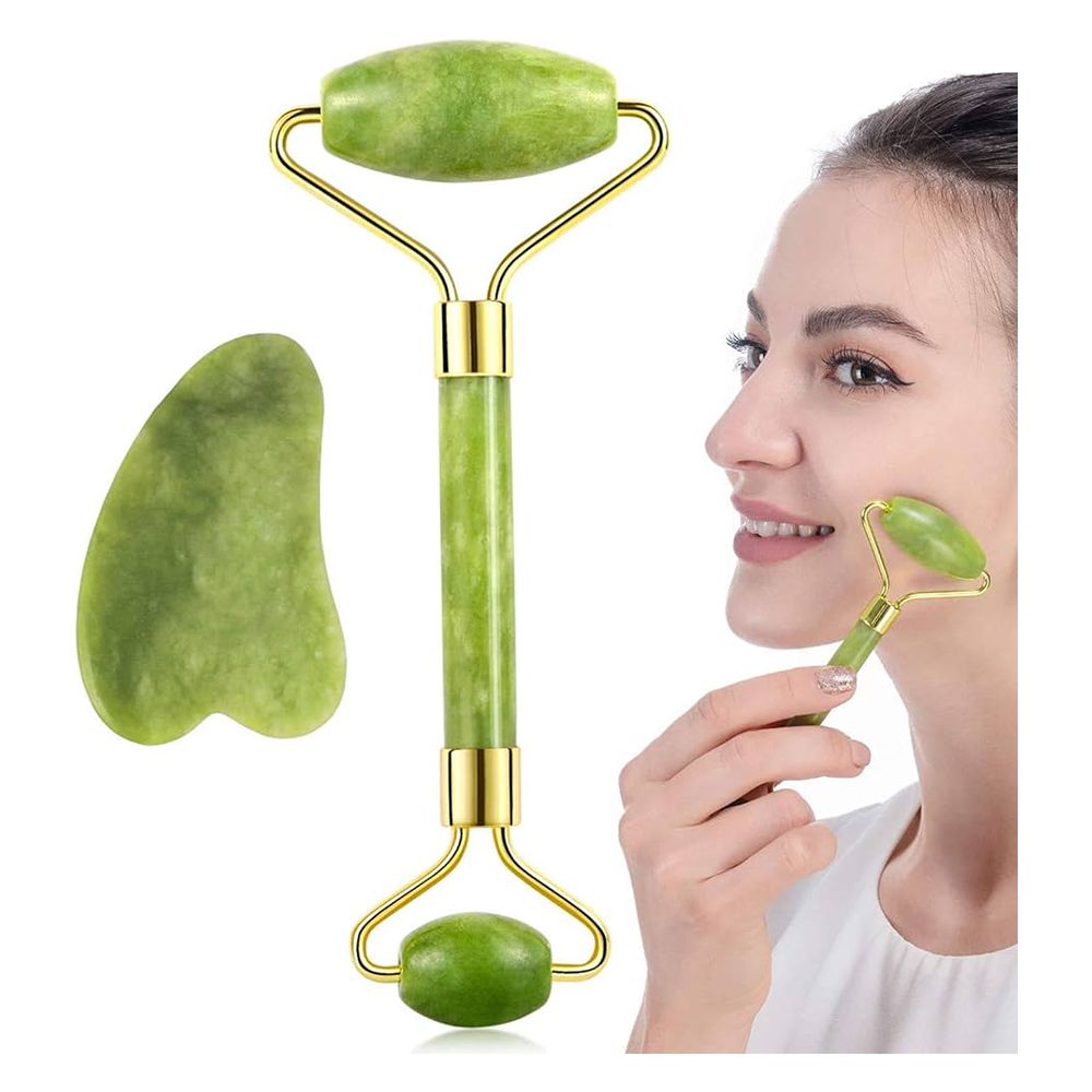 Jade Roller & Guasha, Facial Massage Tool Set, Green, 2-Pack - Image 2