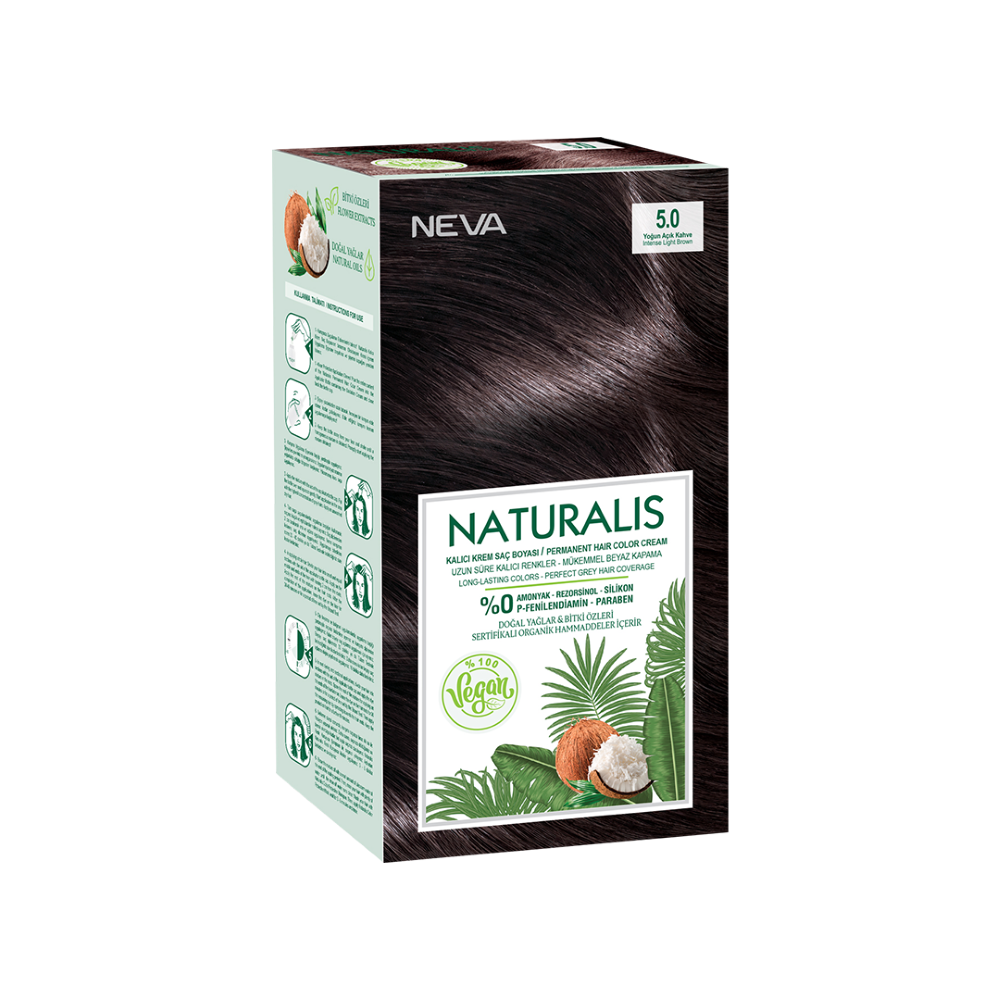 Neva Naturalis Hair Color, 60ml, Kit Pack No. 5.0 Intense Light Brown - Main Image