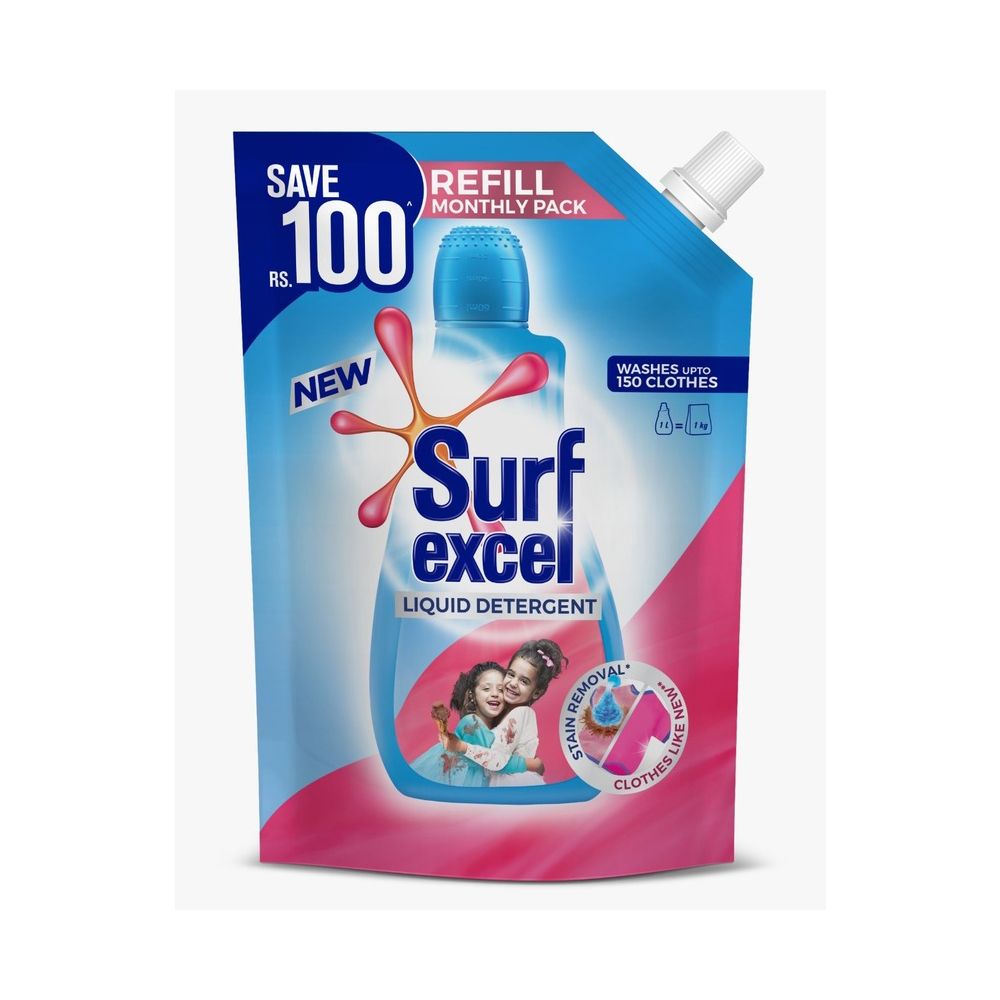 Surf Excel Liquid Detergent Refill Pack Pouch, Washed Up to 150 Clothes, 1 Liter - Main Image