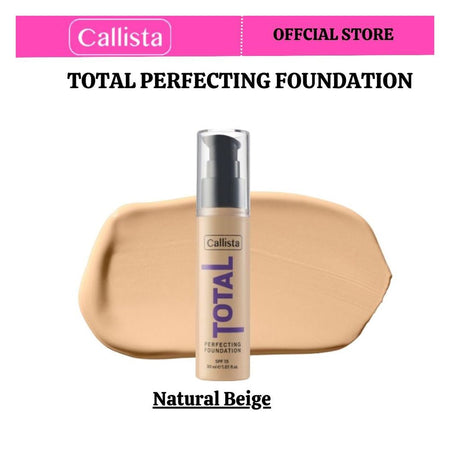 Callista Total Perfecting Foundation, Vegan, SPF 15, Non Comedogenic & Cruelty Free, 30ml, 220 Natural Beige - Main Image