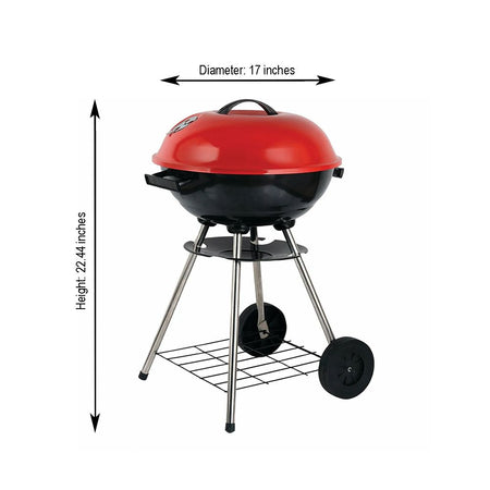 AJF Portable Kettle BBQ Charcoal Grill, Height 22.44 & Diameter 17 Inches, Smoked Barbecue, Stainless Steel Stands & Wheels - Image 2