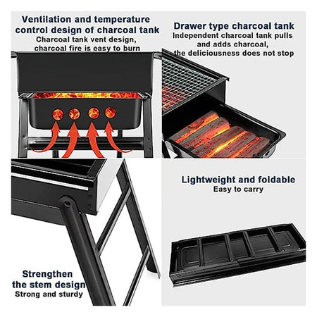 AJF Portable BBQ Grill, Smoked Barbecue, Ideal For Backyard, Picnic & Camping, Q/JLZ02 - Image 7