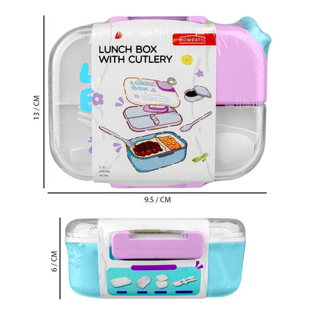 Homeatic Plastic Lunch Box With Cutlery, 1100ml/200ml Capacity, 2.4in (H) x 5.1in (W) x 3.7in (D), Blue, HMT-011 - Image 4