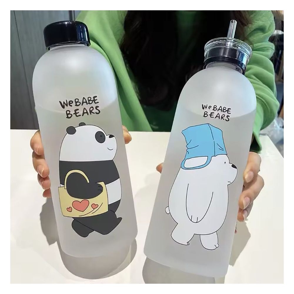 AJF Trendy We Bare Bears Frosted Water Bottle With Straw, 900ml Capacity - Main Image