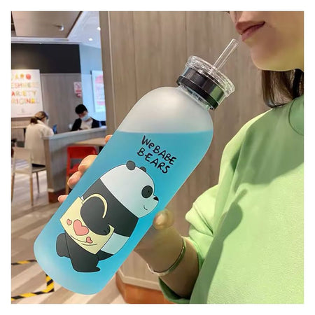 AJF Trendy We Bare Bears Frosted Water Bottle With Straw, 900ml Capacity - Image 2