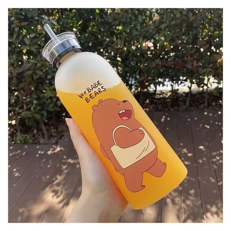 AJF Trendy We Bare Bears Frosted Water Bottle With Straw, 900ml Capacity - Image 3