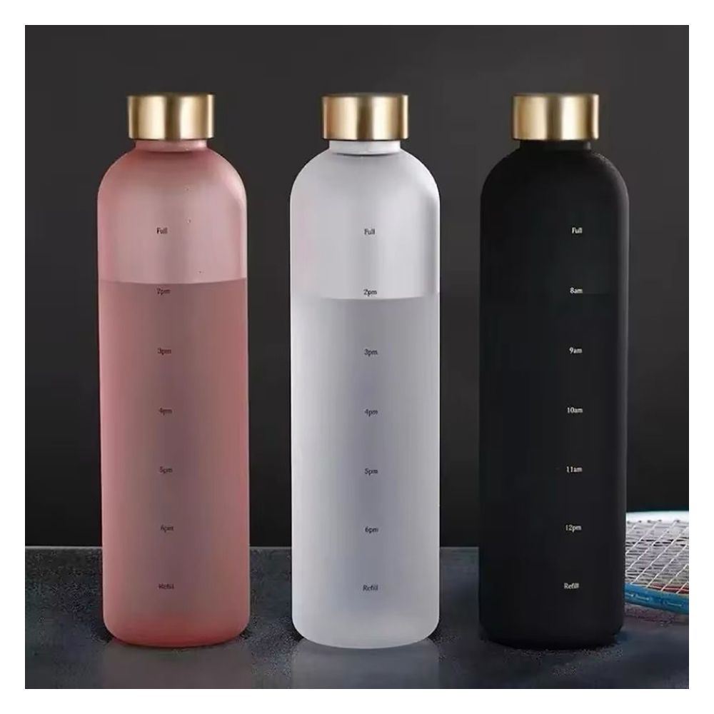 AJF Golden Cap Tritan Plastic Water Bottle With Time Scale, BPA Free, Leakproof, 500ml Capacity, Black - Main Image