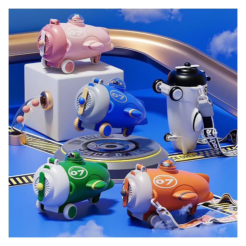 AJF Kids Creative Airplane Plastic Water Bottle With Strap, 550ml Capacity, Assorted Colors - Main Image