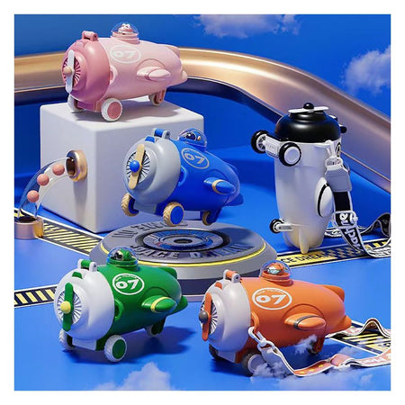 AJF Kids Creative Airplane Plastic Water Bottle With Strap, 550ml Capacity, Assorted Colors - Main Image
