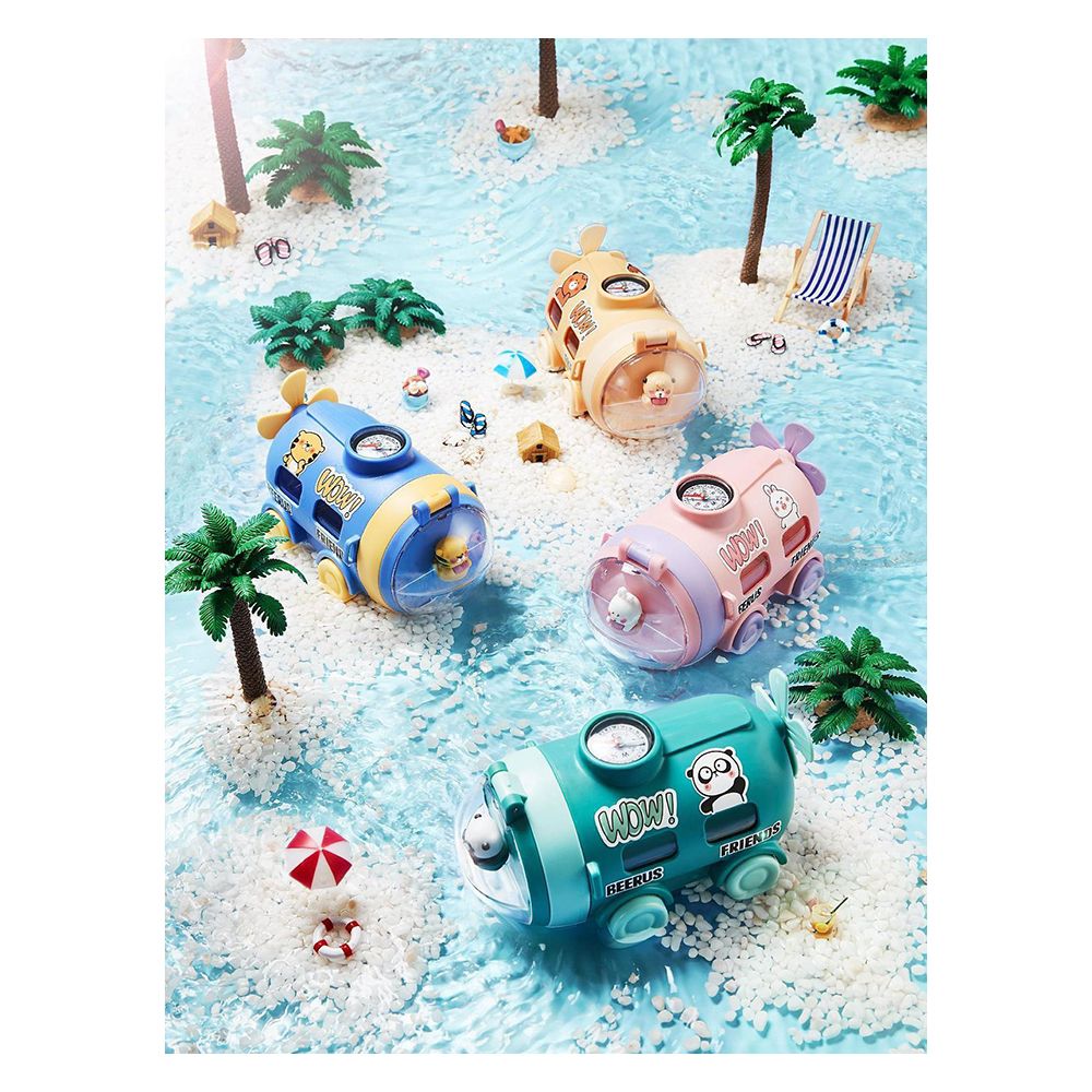 AJF Kids Cute Submarine Plastic Water Bottle With Strap & Straw, 550ml Capacity, Assorted Colors - Main Image