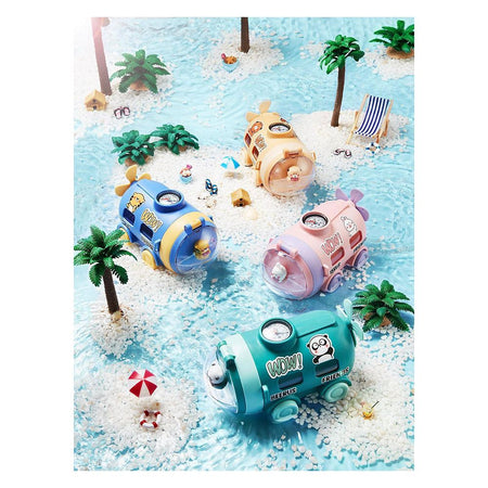 AJF Kids Cute Submarine Plastic Water Bottle With Strap & Straw, 550ml Capacity, Assorted Colors - Main Image