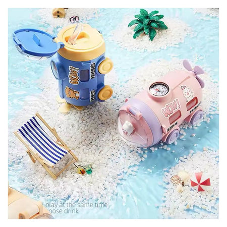 AJF Kids Cute Submarine Plastic Water Bottle With Strap & Straw, 550ml Capacity, Assorted Colors - Image 2