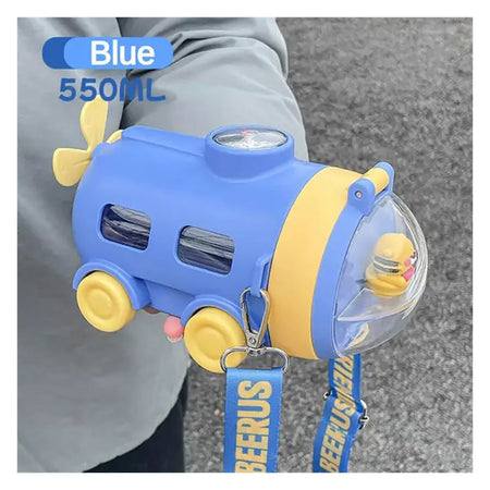 AJF Kids Cute Submarine Plastic Water Bottle With Strap & Straw, 550ml Capacity, Assorted Colors - Image 6