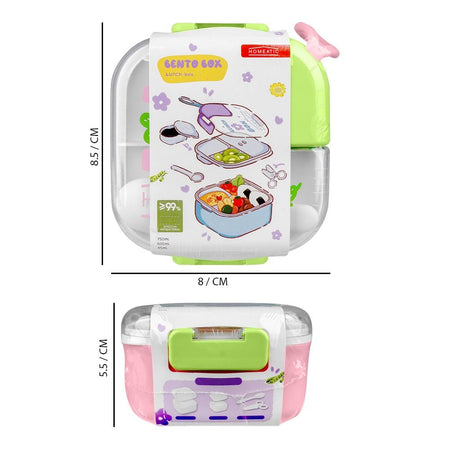 Homeatic Plastic Lunch Box With Cutlery, 750ml/600ml Capacity, 2.2in (H) x 3.3in (W) x 3.1in (D), Pink, HMT-010 - Image 4