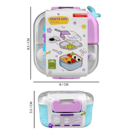 Homeatic Plastic Lunch Box With Cutlery, 750ml/600ml Capacity, 2.2in (H) x 3.3in (W) x 3.1in (D), Blue, HMT-010 - Image 4