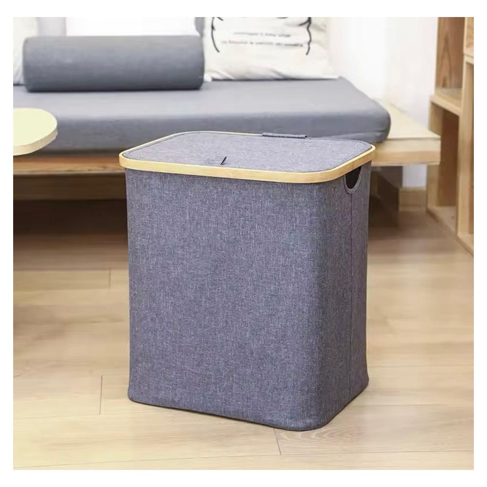 AJF Wooden Laundry Hamper/Basket with Lid, Bathroom Tall Laundry Bin, 19.7in (H) x 15in (W) x 11in (D), Grey, AY-5 - Main Image