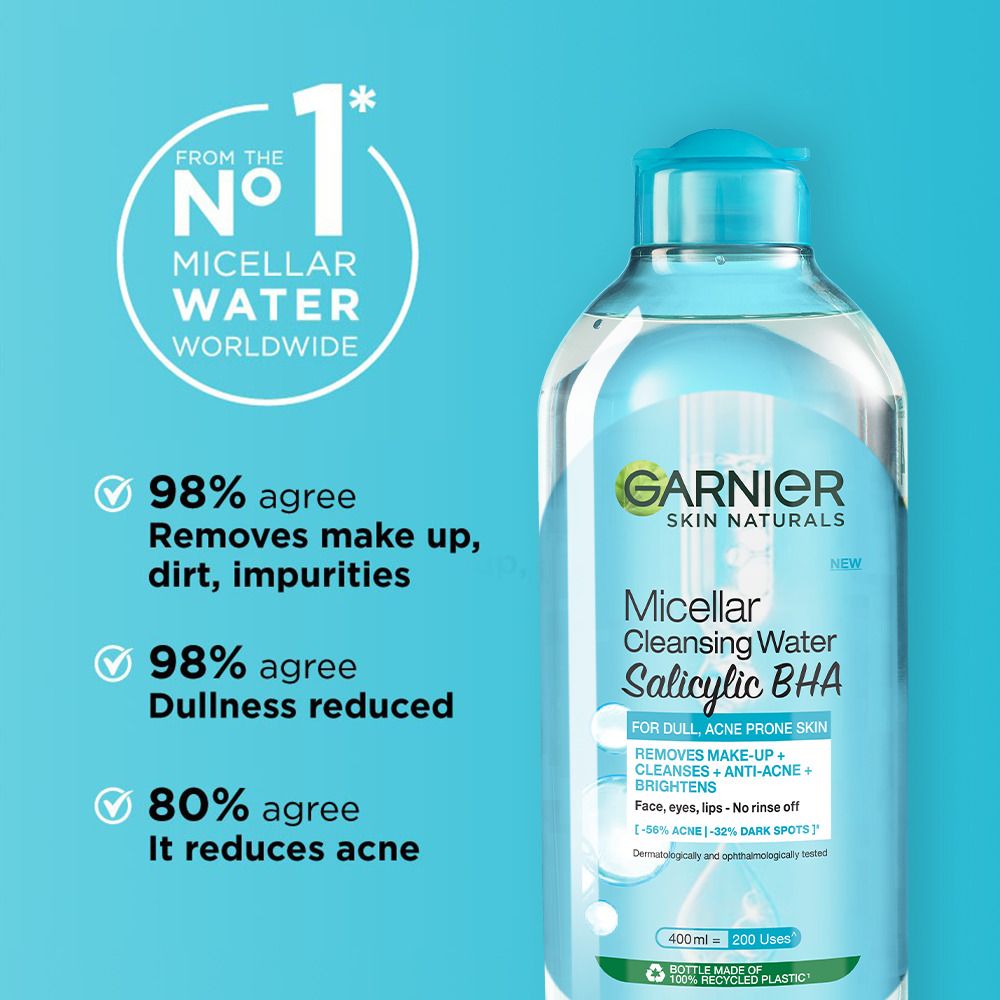 Garnier Skin Naturals Salicylic BHA Micellar Cleansing Water, Makeup Remover, 400ml - Image 2