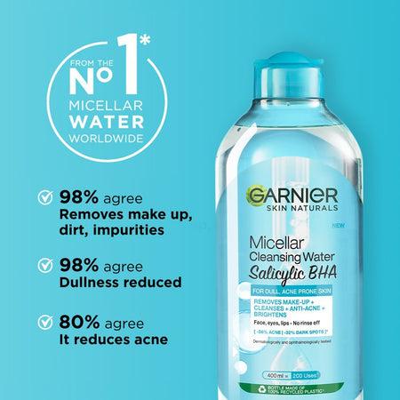 Garnier Skin Naturals Salicylic BHA Micellar Cleansing Water, Makeup Remover, 400ml - Image 2