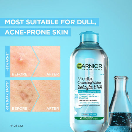 Garnier Skin Naturals Salicylic BHA Micellar Cleansing Water, Makeup Remover, 400ml - Image 4