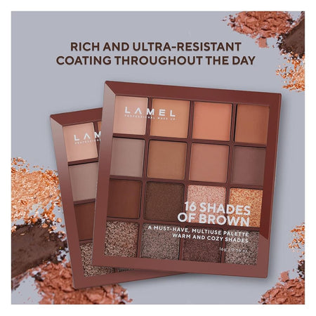 LAMEL 16 Shades Of Brown Shimmer and Matte Eyeshadow Palette, 16g, 16-3 - Image 3