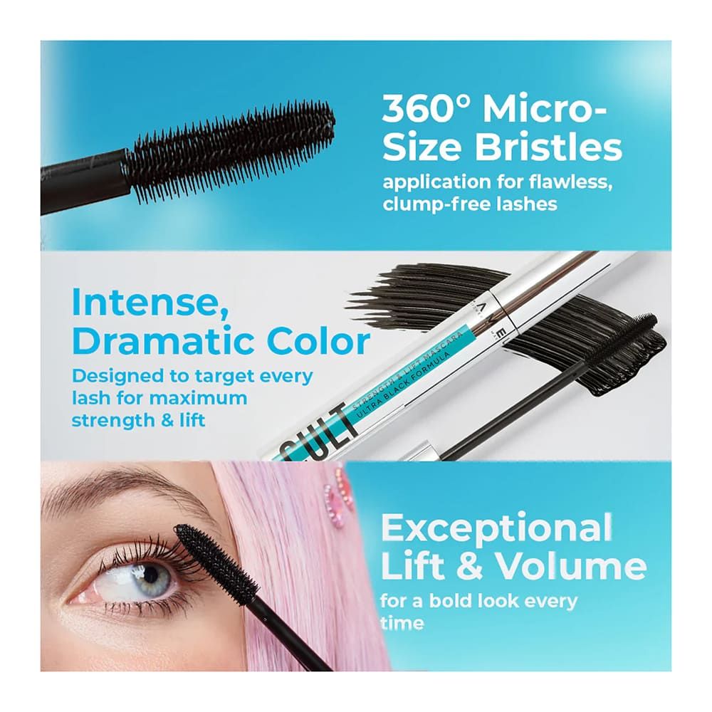 LAMEL Cult Strength & Lift Mascara, Smudge Proof, Flake-Free, 403 Ultra Black - Image 2