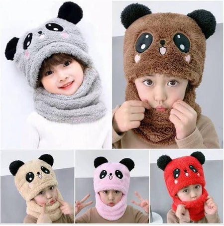 2 Pcs Premium Quality Winter Cute Children Cartoon Scarf Hats - image 3