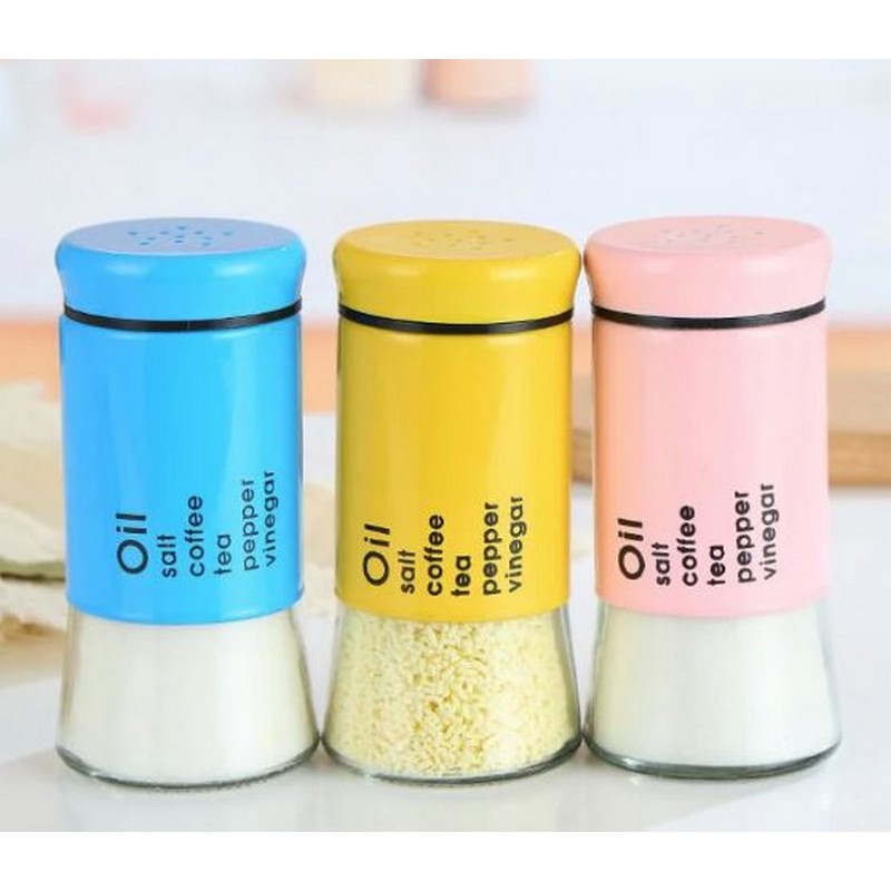Spice Jar Salt Container Seasoning Pots with Adjustable Pour Holes Stainless Steel & Glass Jar (1Pc) image 3