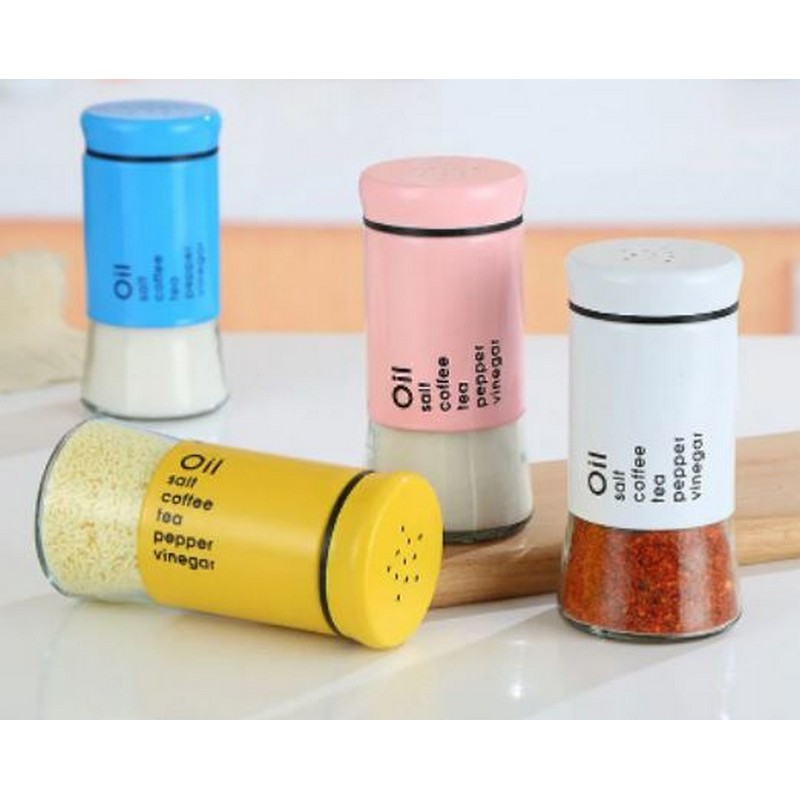 Spice Jar Salt Container Seasoning Pots with Adjustable Pour Holes Stainless Steel & Glass Jar (1Pc) main image