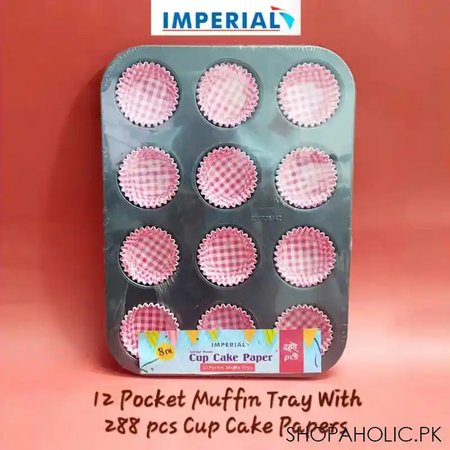 imperial 12 pocket muffin tray with 288 pcs cup cake papers main image