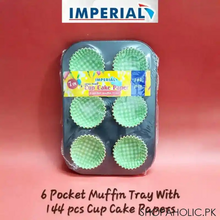 imperial 6 pocket muffin tray with 144 pcs cup cake papers main image
