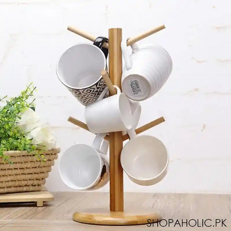 imperial six cup bamboo rack hanger stand mug tree coffee cup storage stand holder main image